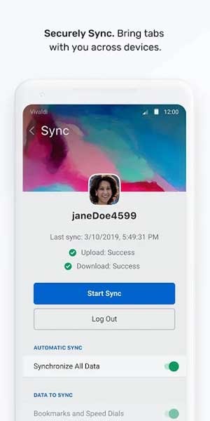 Đồng bộ dữ liệu an toàn với Vivaldi for Android