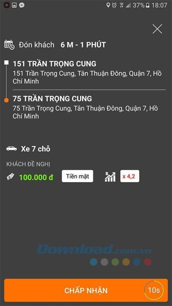 Chấp nhận chuyến đi