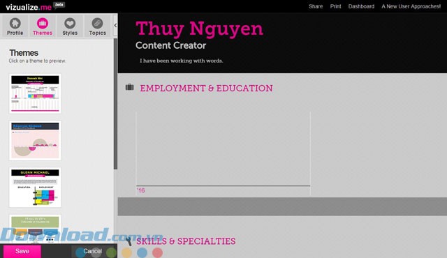 Giao diện ứng dụng Vizualize.me