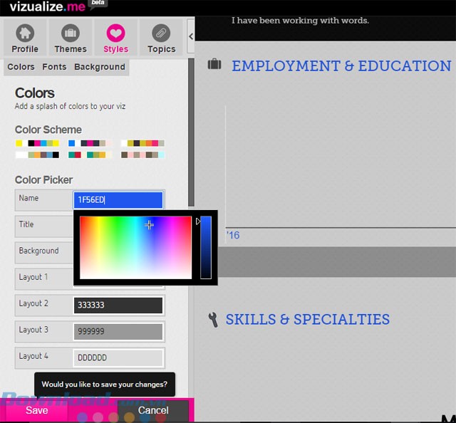 Thay đổi màu sắc giao diện CV