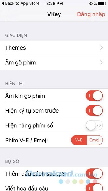 Giao diện chính VKey