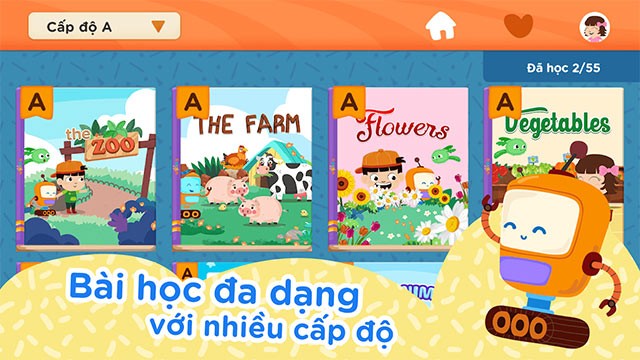 Bài học đa dạng với nhiều cấp độ