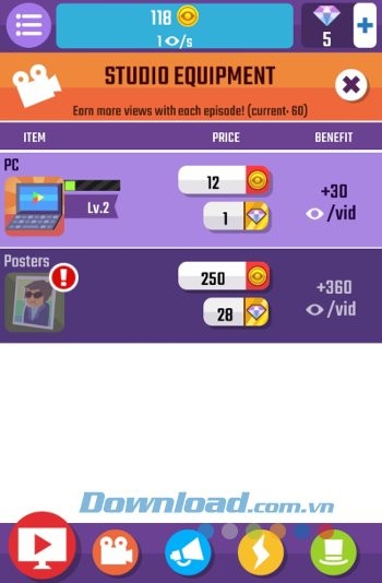 Nâng cấp Studio trong game Vlogger Go Viral