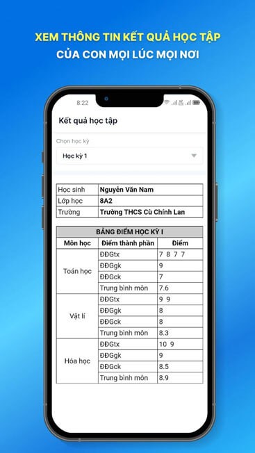 Bảng điểm trong vnEdu