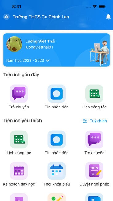 Giao diện chính của vnEdu Teacher