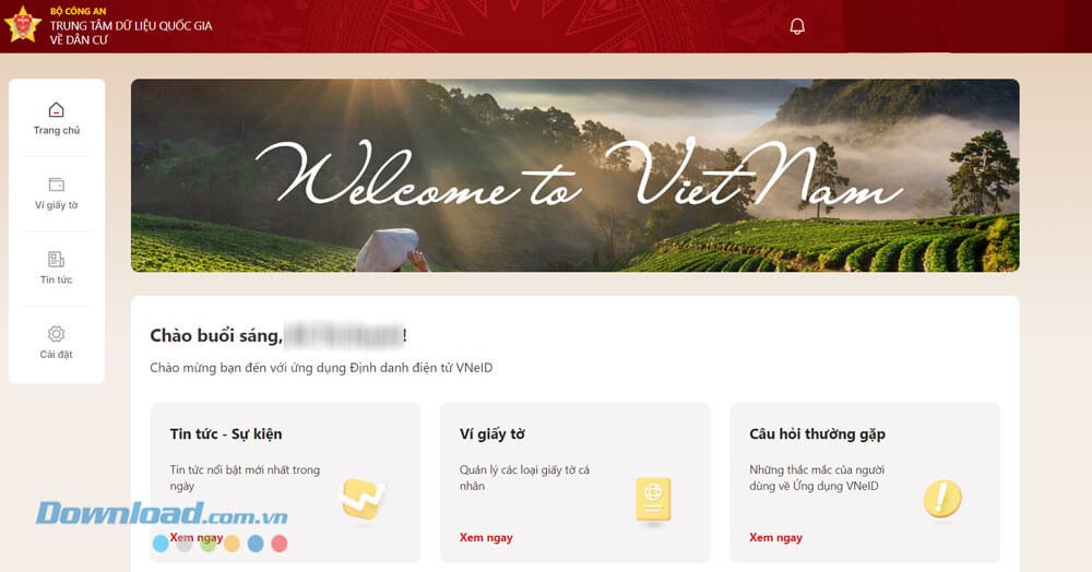 Trang chủ, tài khoản định danh điện tử - VNeID