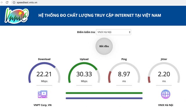 VNIX Speedtest - Công cụ đo chất lượng truy cập Internet tại Việt Nam