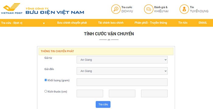 Tra cứu cước vận chuyển