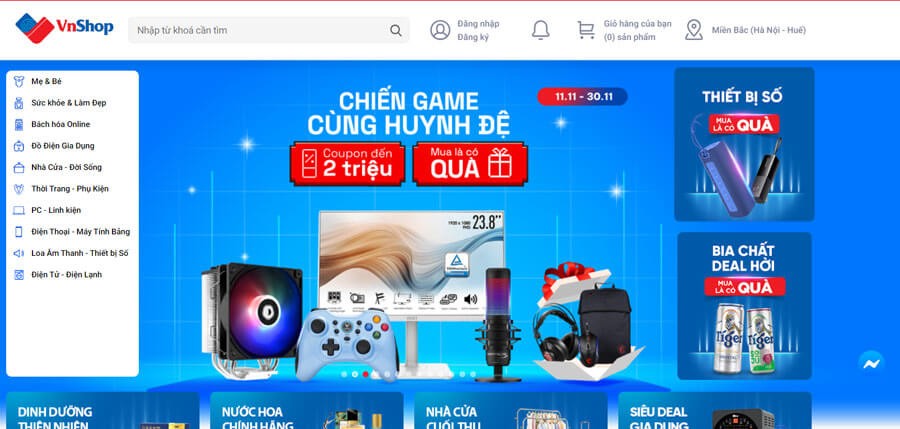 Giao diện trang chủ VnShop - Mua sắm trực tuyến