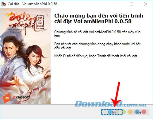 Chọn vào Đi tới để cài đặt VLTK trên máy tính