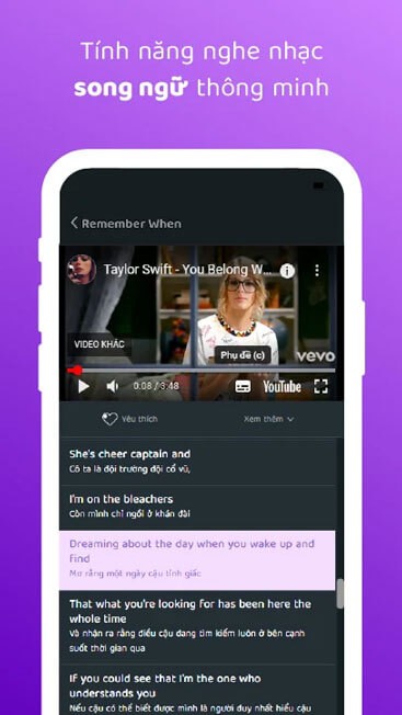 Tính năng nghe nhạc song ngữ thông minh