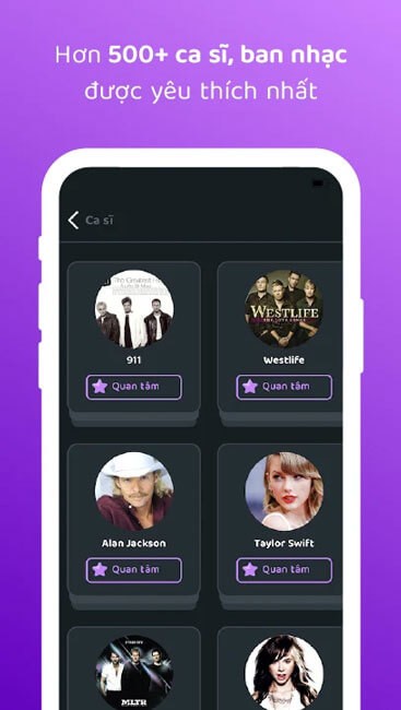 Hơn 500 ca sĩ, ban nhạc được yêu thích nhất