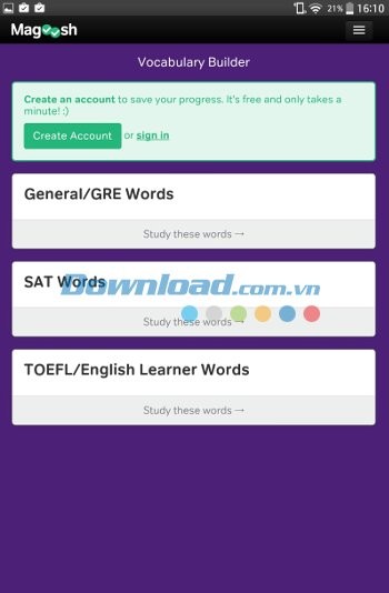 Giao diện ứng dụng Vocabulary Builder