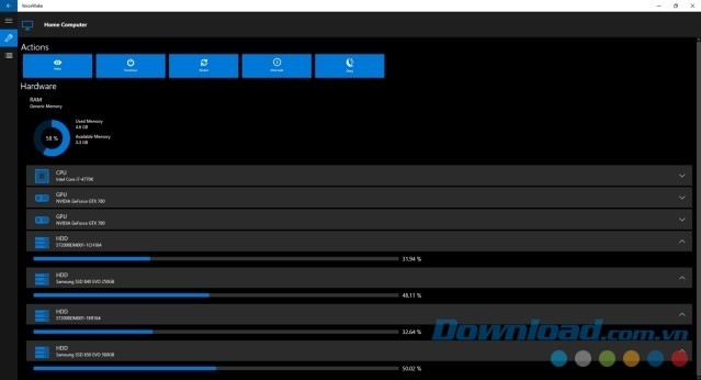 Giao diện chính giúp xem thông tin phần cứng chi tiết của ứng dụng VoiceWake