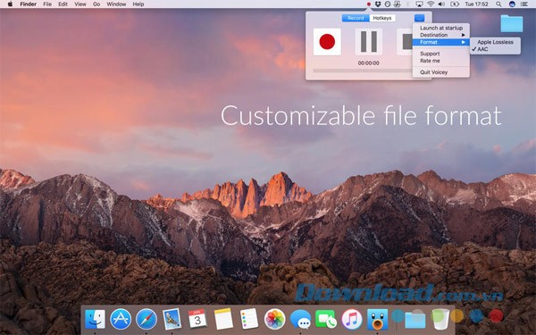 Voicey cho Mac hỗ trợ xuất file thu âm sang định dạng AAC