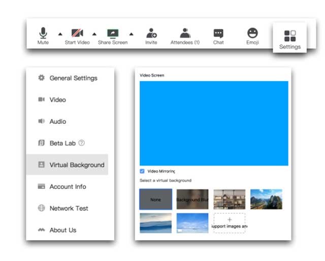 Bạn có thể tùy chỉnh nhiều khía cạnh trong cuộc họp như: đổi nền, tắt mic, mời người mới,...