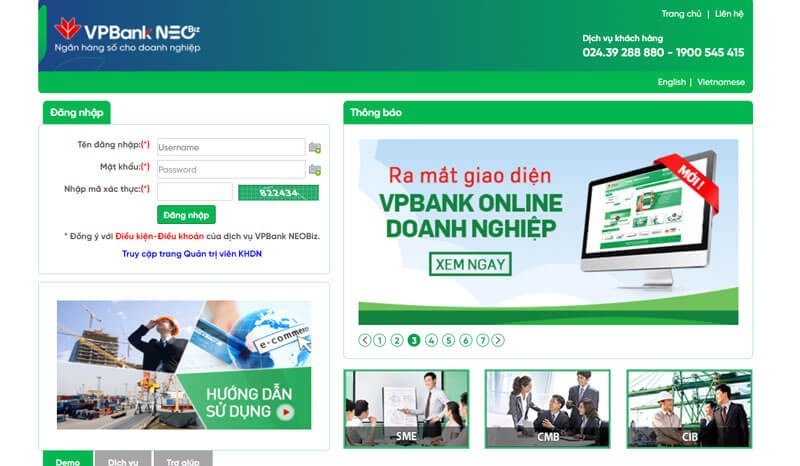Giao diện đăng nhập ngân hàng doanh nghiệp VPBank NEOBiz