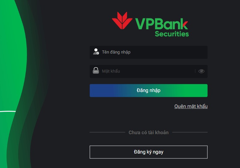 Giao diện đăng nhập tài khoản VPBank Securities