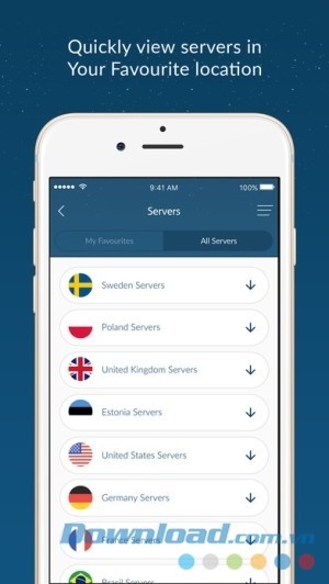 VPN by NordVPN cho iOS xem nhanh severs ở vị trí yêu thích