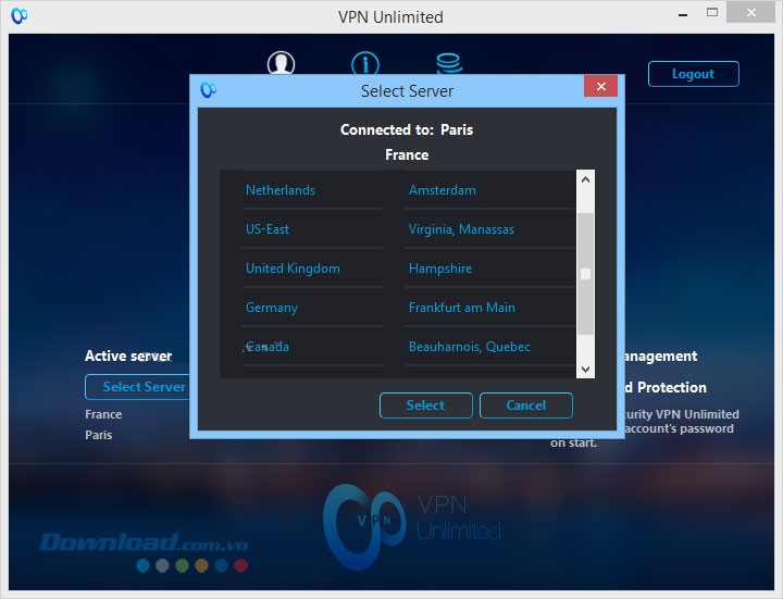 Lựa chọn máy chủ kết nối