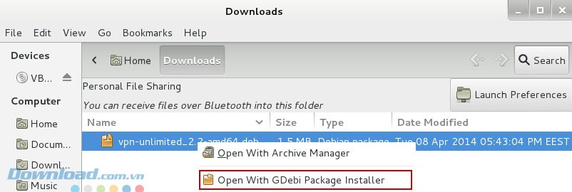 Mở file cài đặt