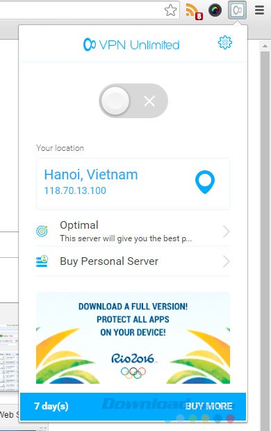 Giao diện VPN Unlimited trên Chrome
