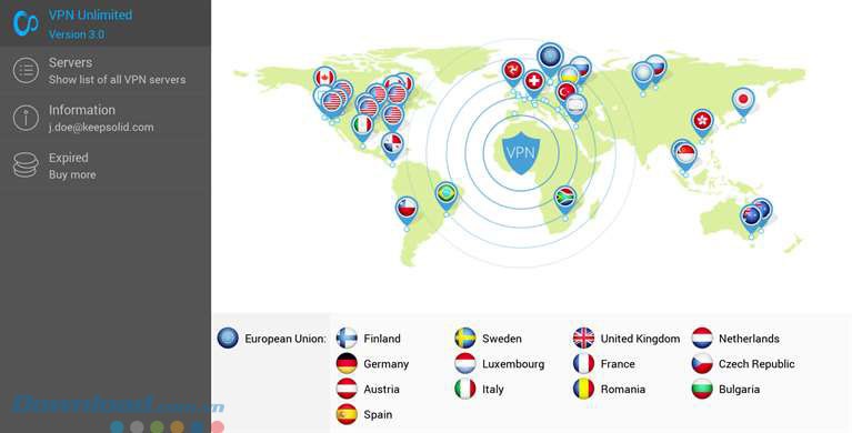 Giao diện ứng dụng VPN Unlimited
