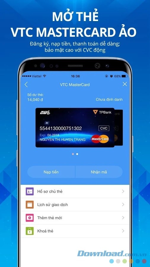Thẻ Master ảo trên VTC Pay
