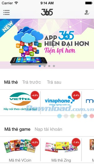 Giao diện chính của VTC 365