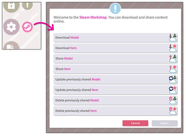 VTube Studio hỗ trợ Steam Workshop, cho phép tải và chia sẻ mô hình, item với cộng đồng