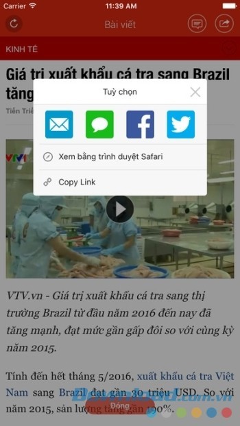 Chia sẻ tin tức qua email, Facebook, Twitter