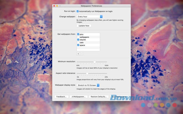 Tiện ích thay đổi hình nền Wallpaperer cho Mac