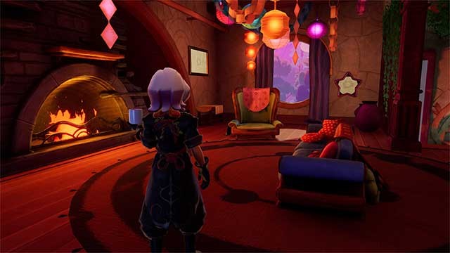 Ngồi trên ghế dài với một tách trà và thư giãn