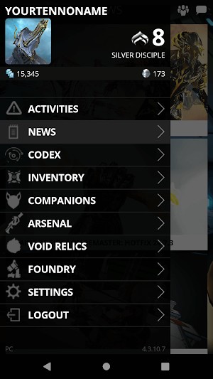 Warframe Companion là app đồng hành với trò chơi MMORPG Warframe