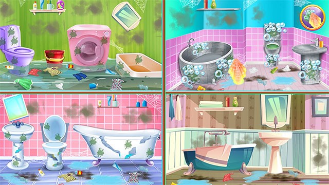 Washroom Cleanup là game mô phỏng bé dọn dẹp phòng tắm, nhà vệ sinh