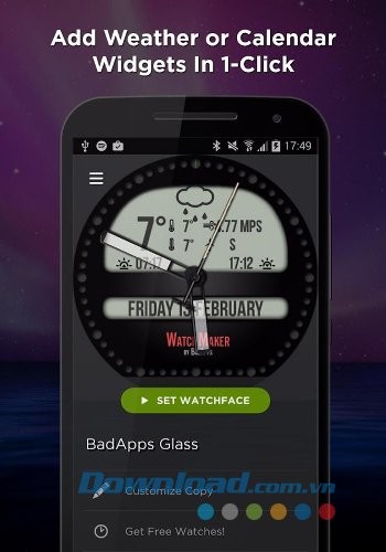 WatchMaker Watch Face cho phép thêm widget vào mặt đồng hồ