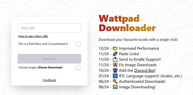 Giao diện đơn giản và dễ sử dụng của Wattpad Downloader web