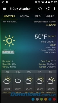 Weather & Clock Widget for Android Ad Free cho Android hiển thị thời tiết nhiều ngày tới
