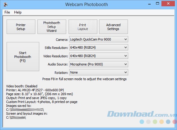 Giao diện của Webcam Photobooth