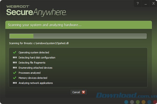 Quá trình quét virus của Webroot SecureAnywhere AntiVirus