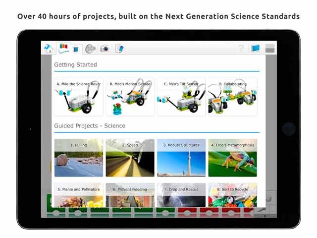 WeDo 2.0 bao gồm hơn 40 giờ dự án được xây dựng dựa trên Tiêu Chuẩn Khoa Học Mới