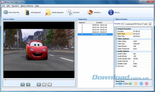 Giao diện phần mềm Weeny Free Video Cutter