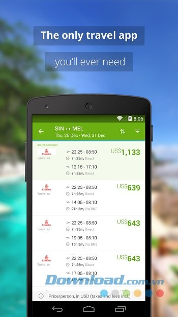 Xem thông tin chuyến bay trên Wego