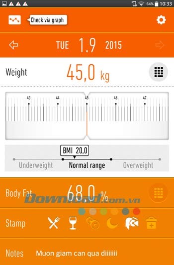 Weight Loss Tracker cung cấp chỉ số BMI