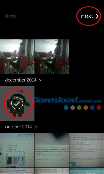 Chọn ảnh và chạm để chia sẻ với WeTransfer