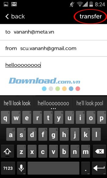 Nhập Email để chia sẻ bằng WeTransfer