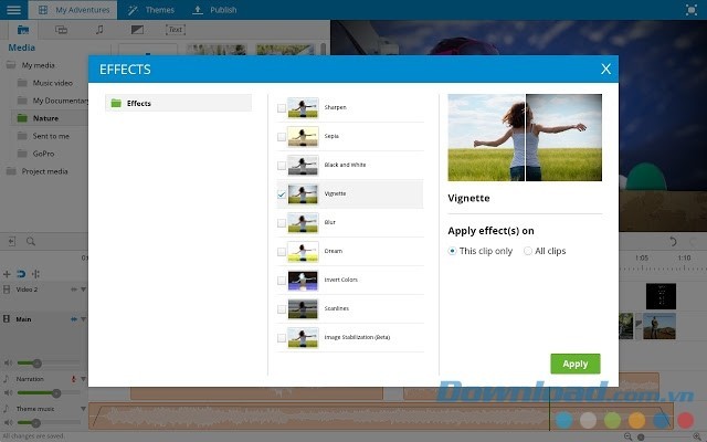 WeVideo cung cấp kho hiệu ứng nghệ thuật chất lượng cao
