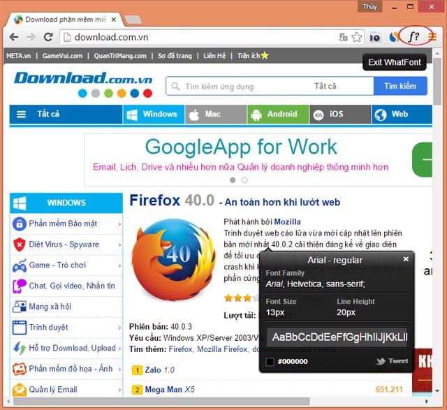 Giao diện của WhatFont