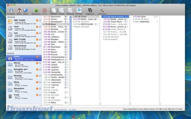 Giao diện ứng dụng WhatSize cho Mac