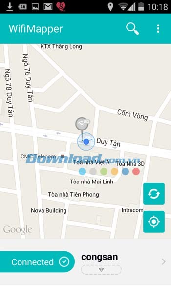 WifiMapper hiển thị trạm phát WiFi đang sử dụng
